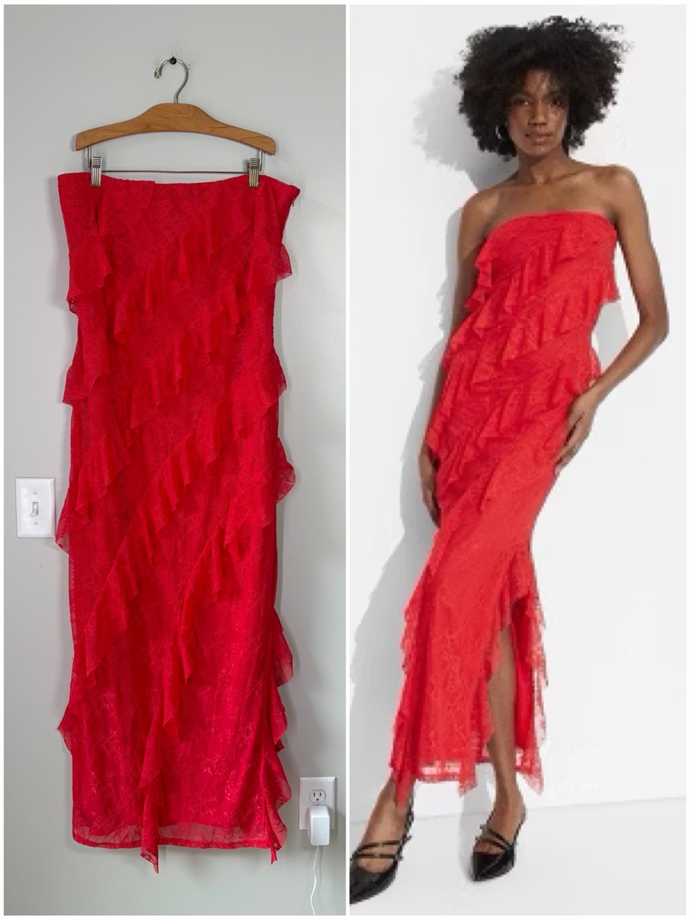 Wild Fable Red Lace Ruffle Strapless Maxi Dress Date Night Flirty Romantic